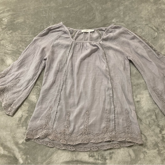 Solitaire Women’s Top Blouse Lavender Lace Flared Sleeve Pleated 3/4 Sleeve S - Picture 9 of 16